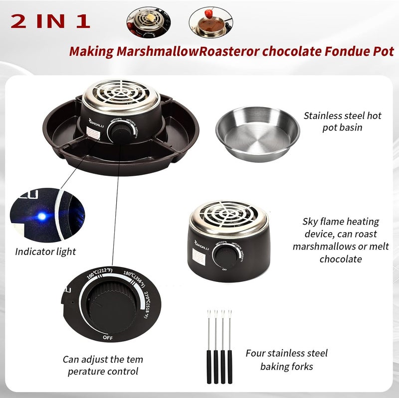 BADALU 2 in 1 Electric S'mores Maker & Fondue Pot, Temperature Control Tabletop Indoor S'mores Maker Kit with 4 Roasting Forks Housewarming Christmas Gifts,Family Gifts - Image 3